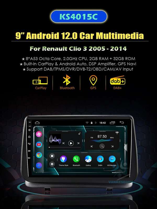 Android Auto For Renault Clio 2005-2014 DAB Car Radio Head Unit CarPlay GPS Navi