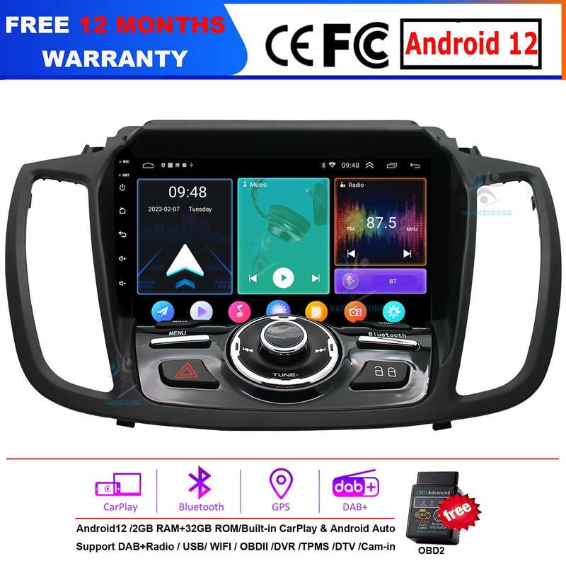 For Ford Escape Kuga 2013-2019 Android12 Car Stereo BT DAB+ Radio Head Unit GPS