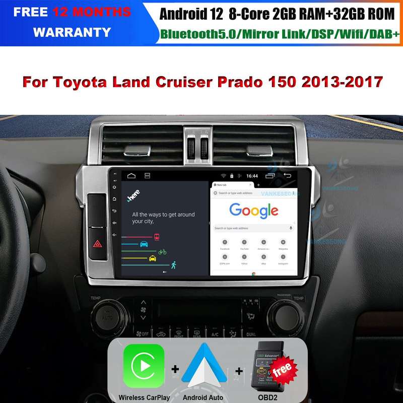 CarPlay For Toyota Land Cruiser Prado Car Stereo DAB+Radio Android12 GPS Sat Nav