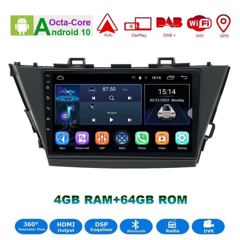 9Android12 CarPlay Radio GPS SatNav for Toyota Prius Plus 2012-2017 WiFi Stereo