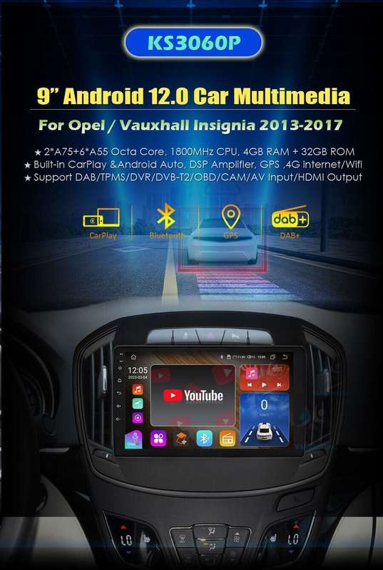 Carplay 4G 4+32G Android Car Stereo Sat Navi GPS For Vauxhall Insignia 2013-2017