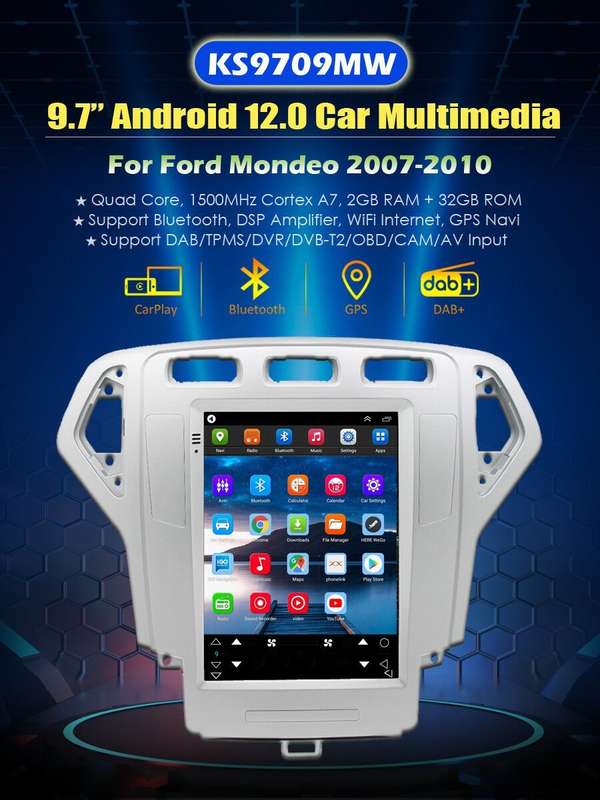 9.7" Android Radio DAB GPS Sat Nav CarPlay Stereo for Ford Mondeo MK4 2007-2010