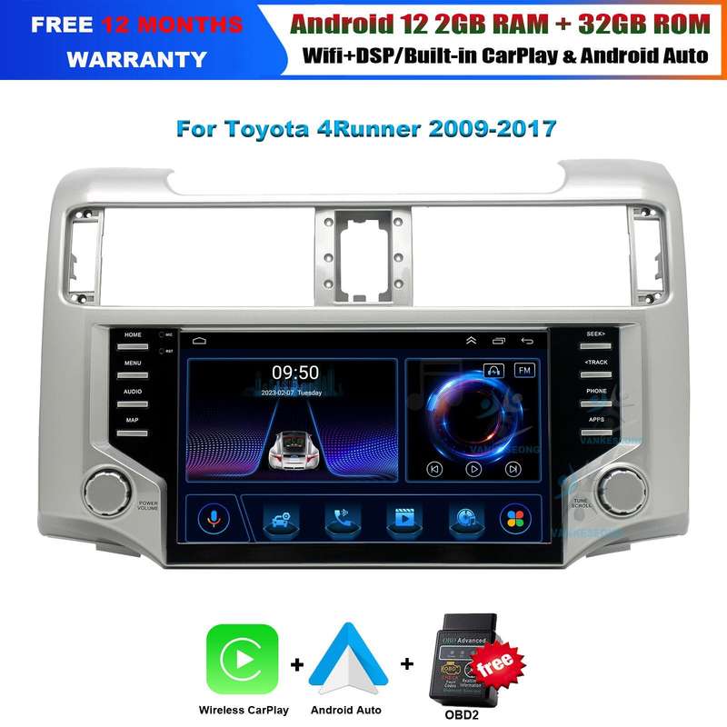 9" Android 12 Car Stereo DAB Radio GPS Sat Nav For Toyota 4 Runner 2009-2017+OBD