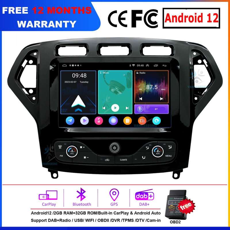 Wireless CarPlay Android Auto dab Radio Car Stereo GPS for Ford Mondeo 2007-2010