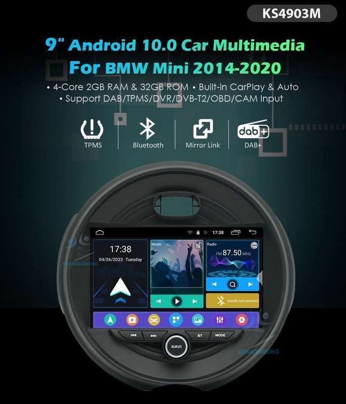 For BMW Mini 2014-2020 Car Stereo CarPlay GPS Sat Nav 9"Android10 DAB+Radio 32GB