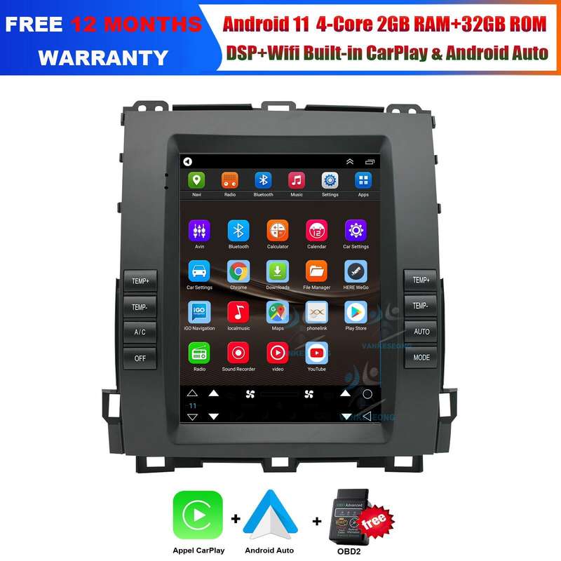 For Toyota Land Cruiser Prado 2002-2009 Android 12 CarPlay Car Stereo Radio GPS
