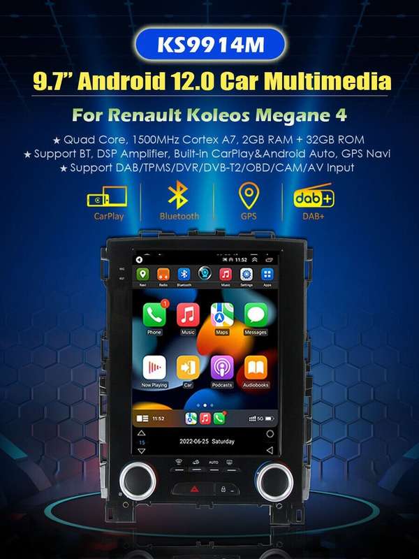 For Renault Talisman Koleos Megane 4 Car Stereo DAB Radio GPS Sat Nav Android 12