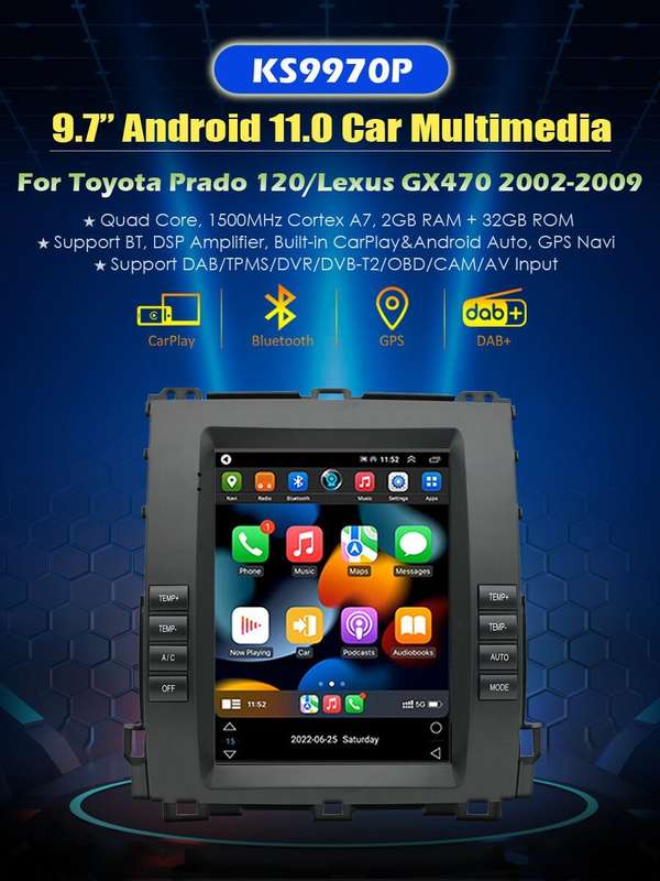 For Toyota Land Cruiser Prado 2002-2009 Android 12 CarPlay Car Stereo Radio GPS