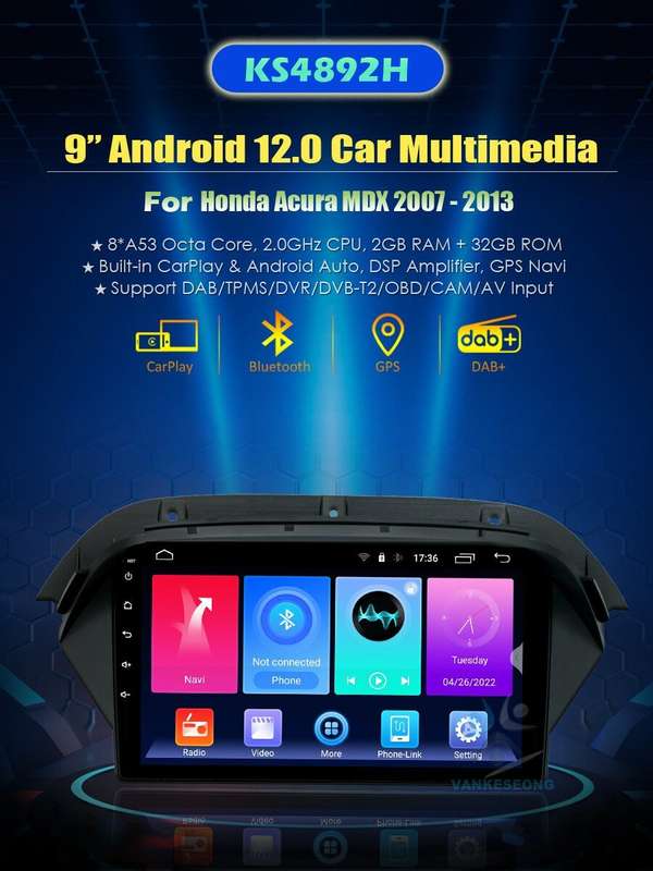 9" Android 12 DAB+Radio GPS Sat Nav CarPlay For Honda Acura 2007-2013 Car Stereo