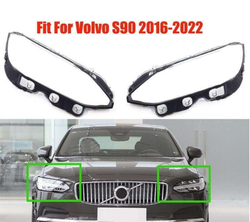 For Volvo S90 2016-2022 2018 Headlight Headlamp Lens Cover Left Right Side Pair