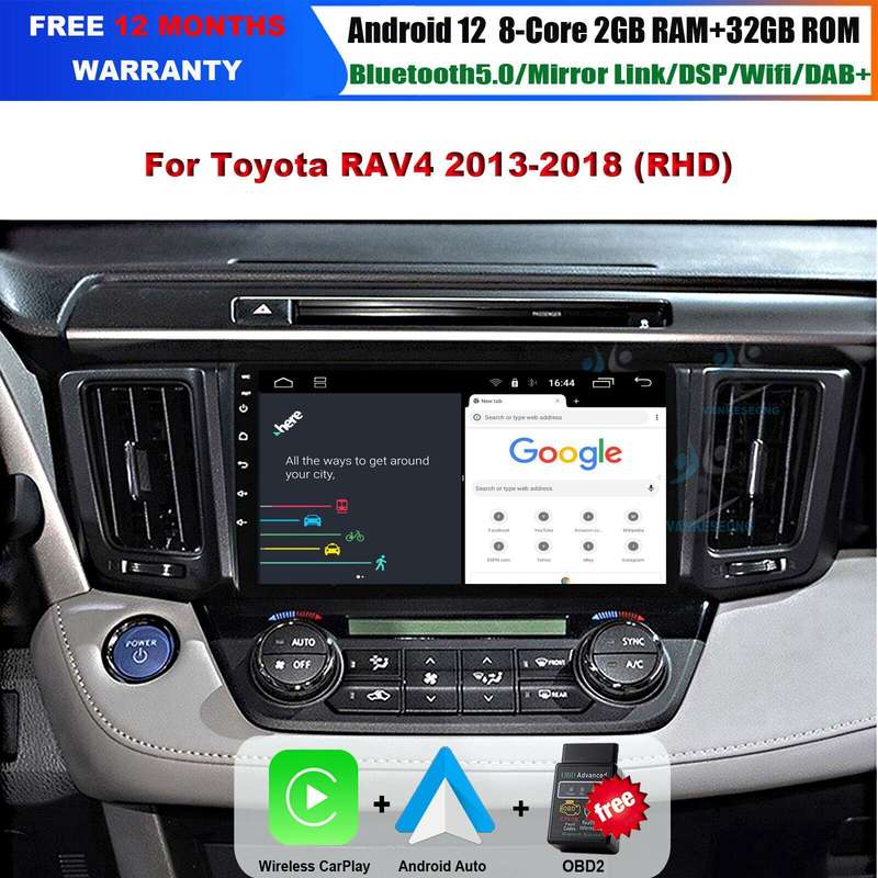 9inch Android 12 Car Stereo DAB Radio GPS Sat Nav wifi for Toyota RAV4 2013-2018