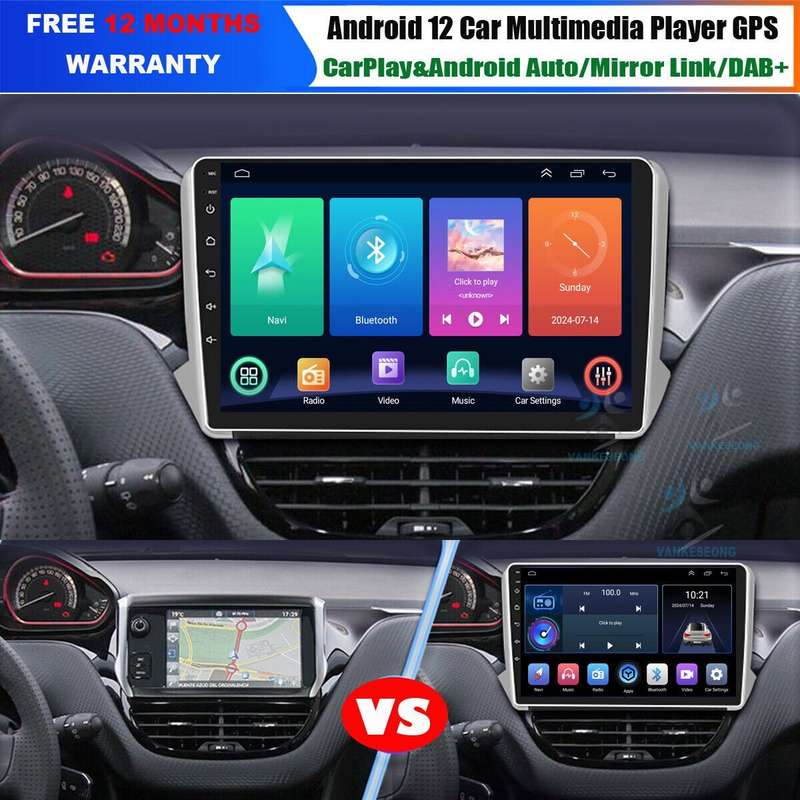 OBD+Android 12 Car Stereo DAB+ Sat Nav GPS Multimedia For Peugeot 2008 2013-2020