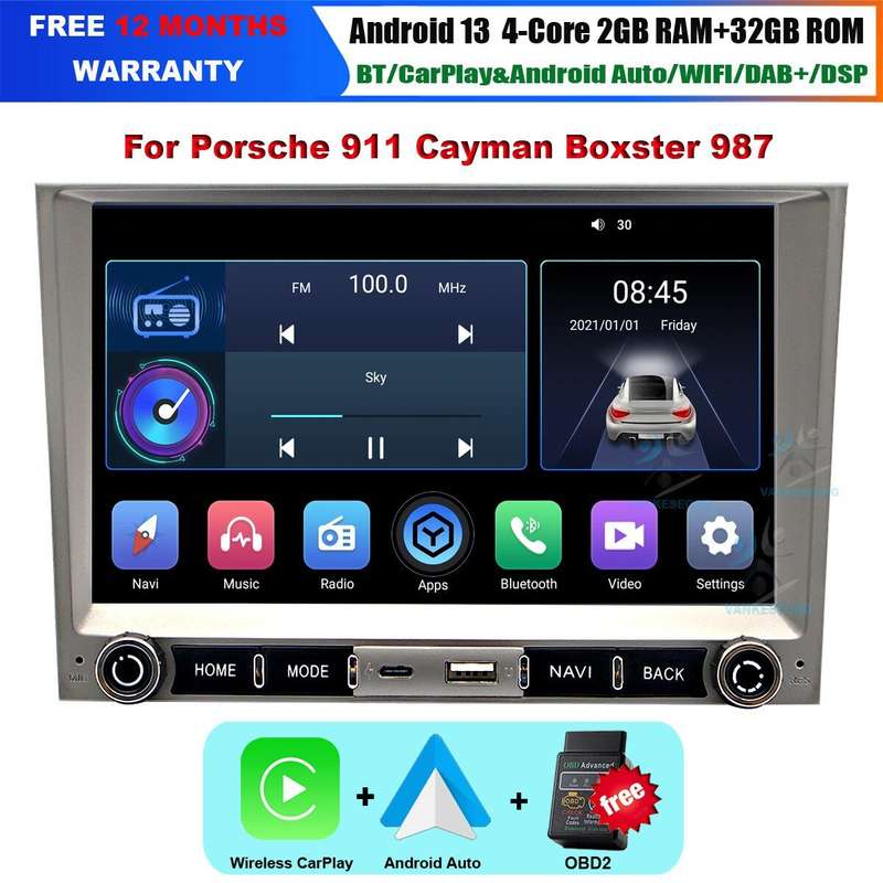 8" DAB Car Stereo Sat Nav Bluetooth FM Radio GPS For Porsche 911 Boxster Cayman