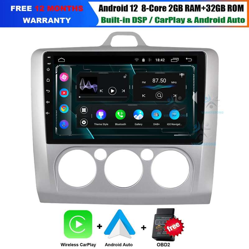 For Ford Focus Mk2 2004-2011 Apple Carplay Android12 Car Stereo Radio GPS BT DAB