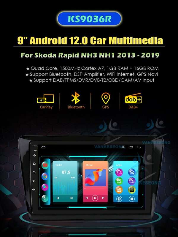 9" Android 12 Touch Screen Car Radio head Unit GPS DAB For Skoda Rapid 2013-2017