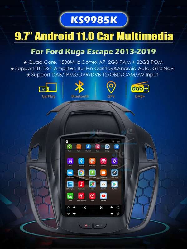 9.7" Android 12 CarPlay Autoradio DAB+GPS Sat Nav For Ford Kuga Escape 2012-2019