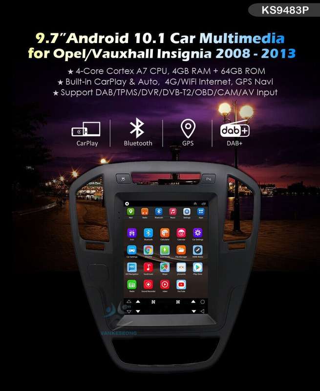 For Vauxhall Insignia 2008-2013 Car Stereo Android 10 9.7"DAB+Radio GPS Sat Nav