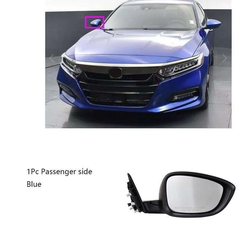 1Pc 3-Wire Passenger RH Side Mirror Assy For Honda Accord 10th 2018-2021 Blue