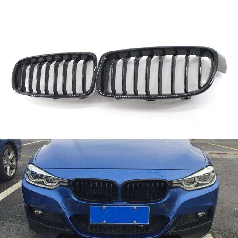 2X/Set Shiny Black 8 Slat Front Grille fit for BMW F30 F31 Sedan Wagon 2012-2017