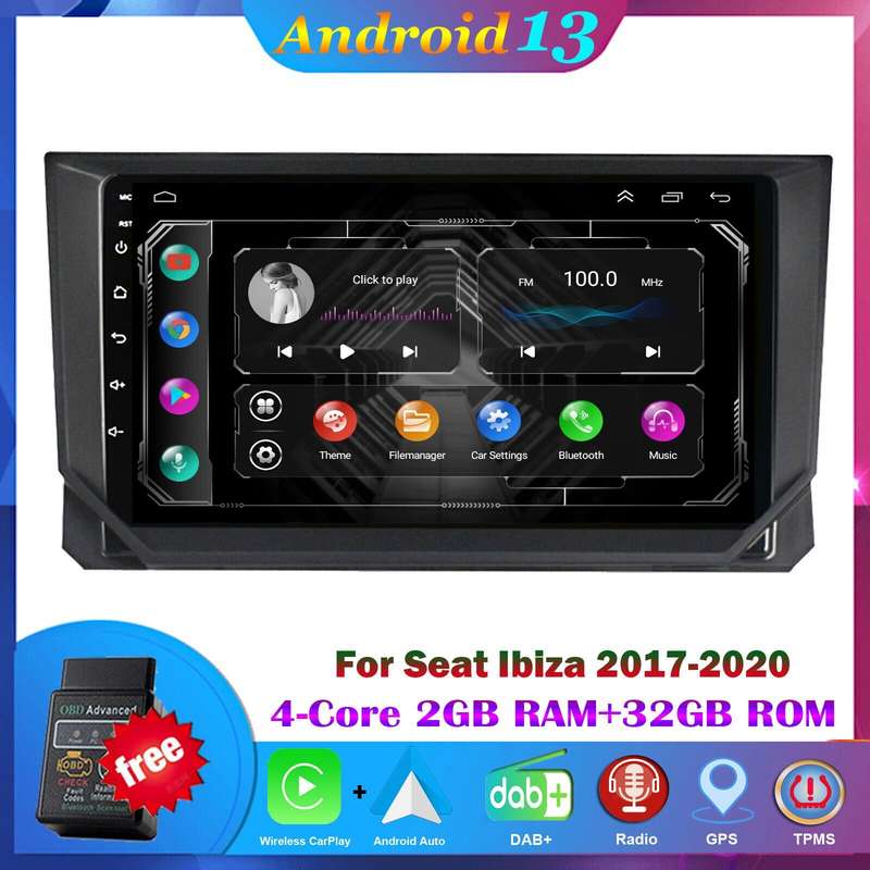 9" Android13 Car Stereo DAB+ Radio GPS SAT Navi Carplay For Seat Ibiza 2017-2020