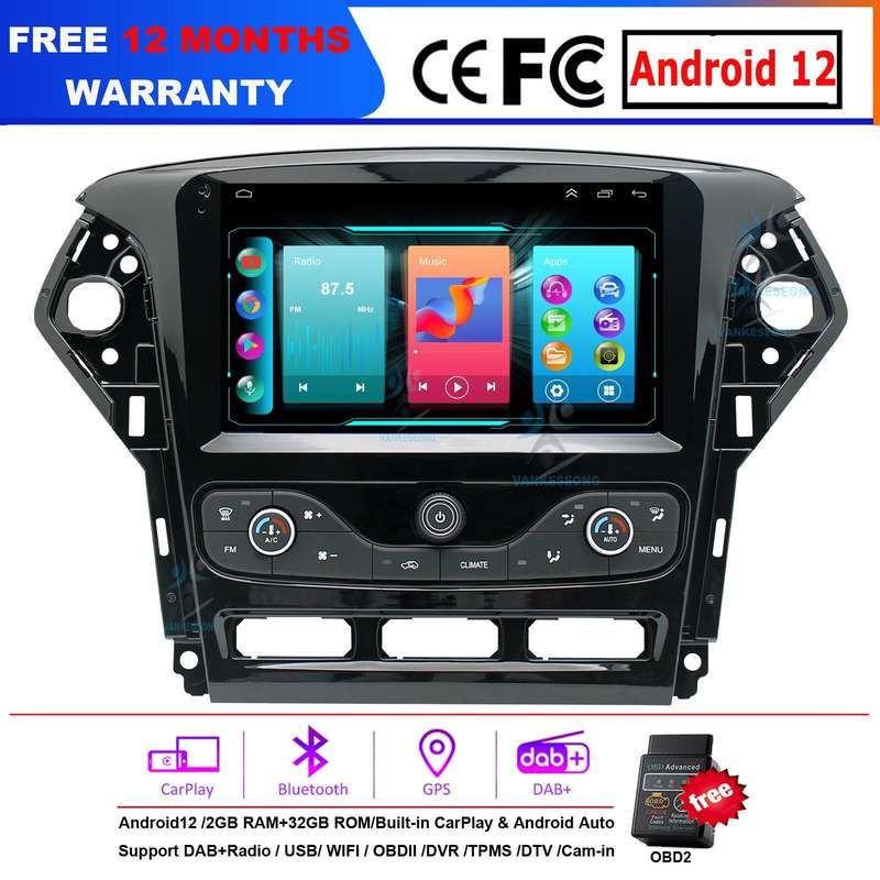 For Ford Mondeo 2011-2013 Android Auto CarPlay GPS Navigation Autoradio BT DAB+