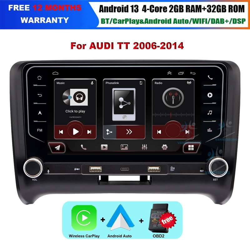 Android 13 CarPlay GPS Sat Nav wifi Car Stereo Radio dab+ For Audi TT 2006-2014