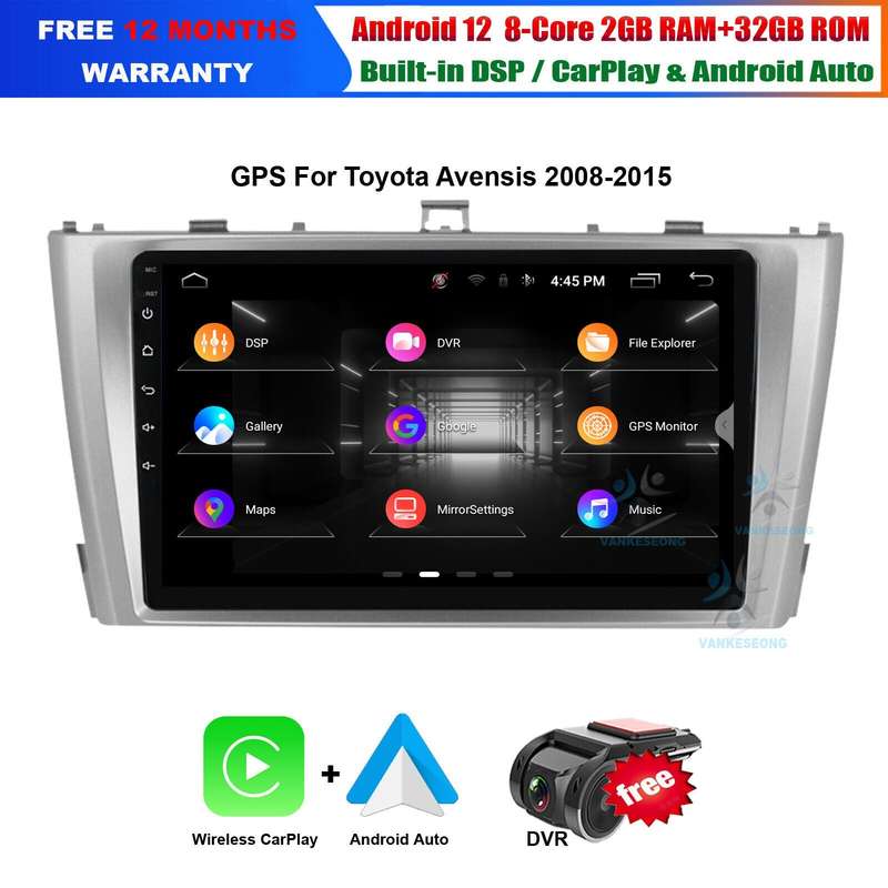 8-Core Android 12 Car Stereo Radio GPS 32GB For 2009-2015 Toyota Avensis Carplay
