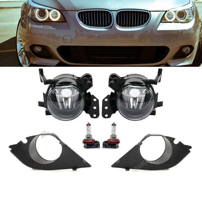 Front Bumper Fog Light Lamp W/Cover Grill Trim For BMW E60 2003-2009 Left+Right