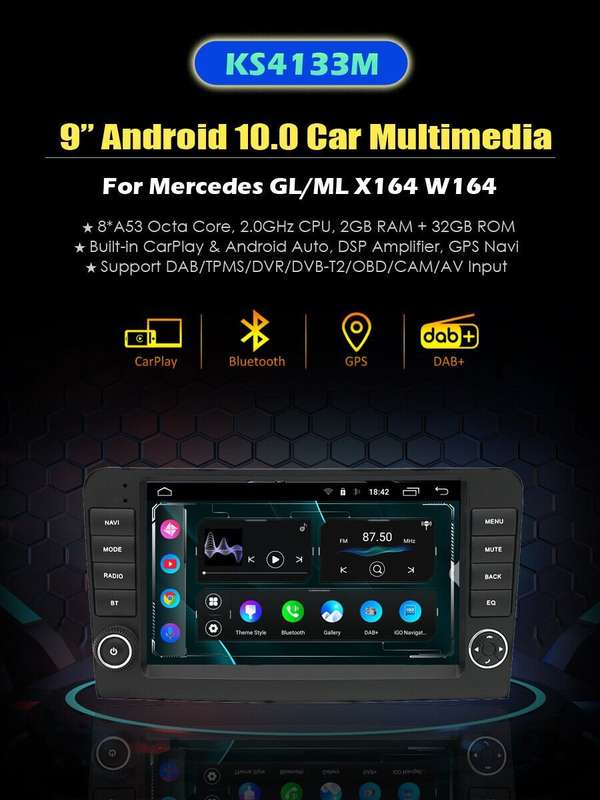9"Head Unit CarPlay Radio For Mercedes ML M-Class W164 Android Stereo GPS SatNav