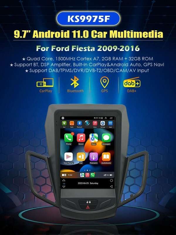 9.7'' Android 11 For Ford Fiesta 2009-2016 2+32GB Car Stereo DAB+ Radio GPS Navi
