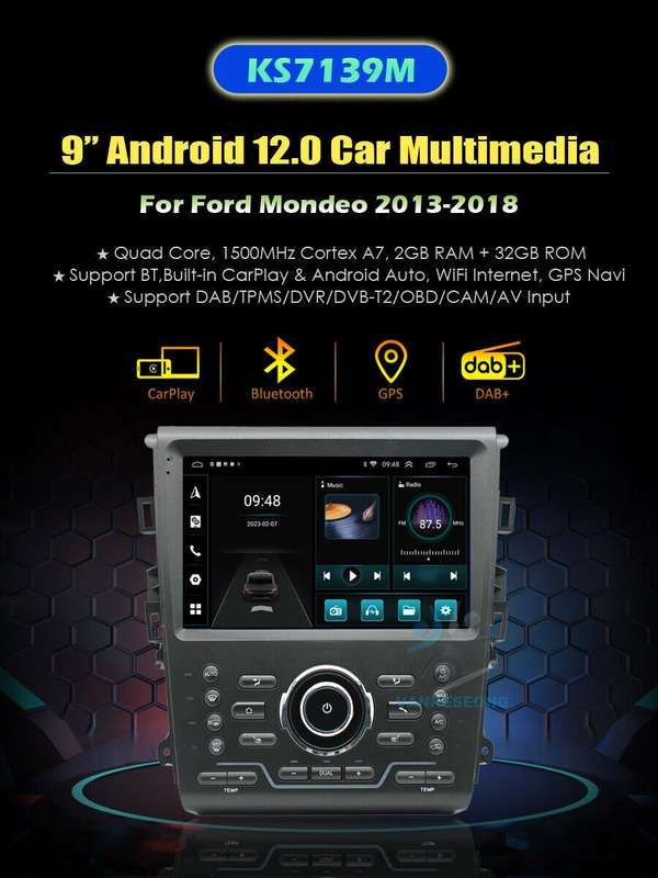 For Ford Mondeo MK5 2013-2018 Android 13 Autoradio Video GPS CarPlay bt dab+ OBD