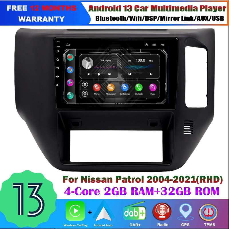 9" Android13 Car Radio Stereo DAB GPS Sat Nav bt USB For Nissan Patrol 2004-2021
