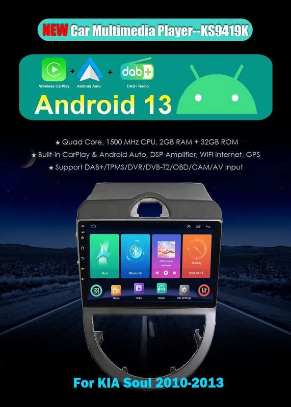 For Kia Soul 2010-2013 Touchscreen USB DAB Radio Head Unit GPS Sat Nav BT Stereo