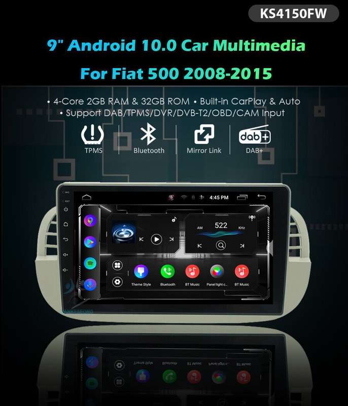 for Fiat 500 2008-2015 Car Stereo DAB Radio GPS Sat Nav 32GB Android Screen +DVR