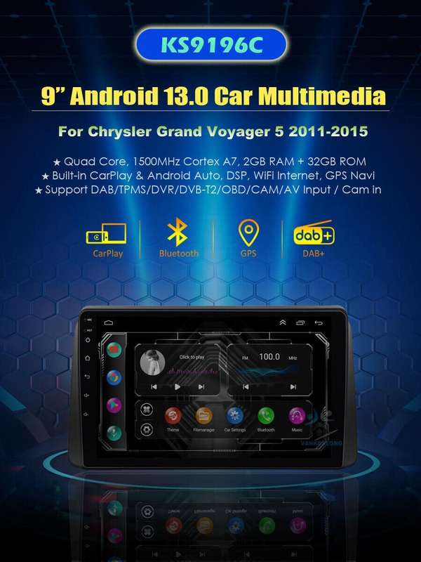 For Chrysler Grand Voyager 5 2011-2015 DAB+ CarPlay Android 13 Autoradio GPS Nav
