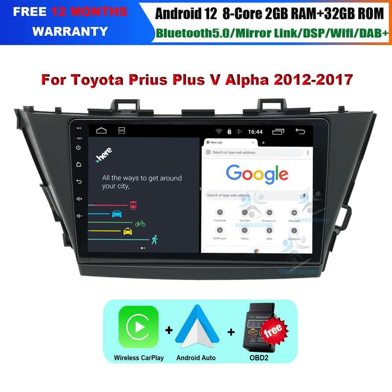 9" Car Radio Stereo Head Unit GPS SatNav CarPlay for Toyota Prius Plus 2012-2017