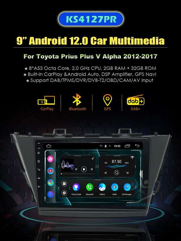 9" Car Radio Stereo Head Unit GPS SatNav CarPlay for Toyota Prius Plus 2012-2017