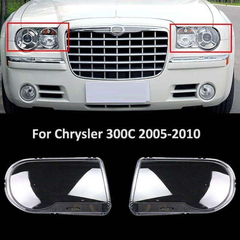 For Chrysler 300C 2005-2010 Pair Halogen Headlight Lens Cover Transparent