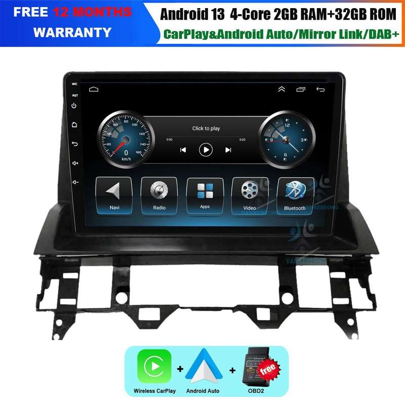 9" Android 13 Car Radio Stereo DAB+ Sat Nav GPS BT DSP For Mazda 6 2002-2008+OBD