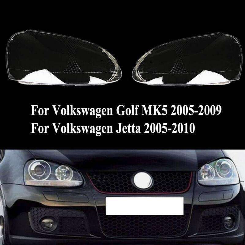 Pair Headlight Lens Cover Fit For VW Golf 5 MK5 2005-2009