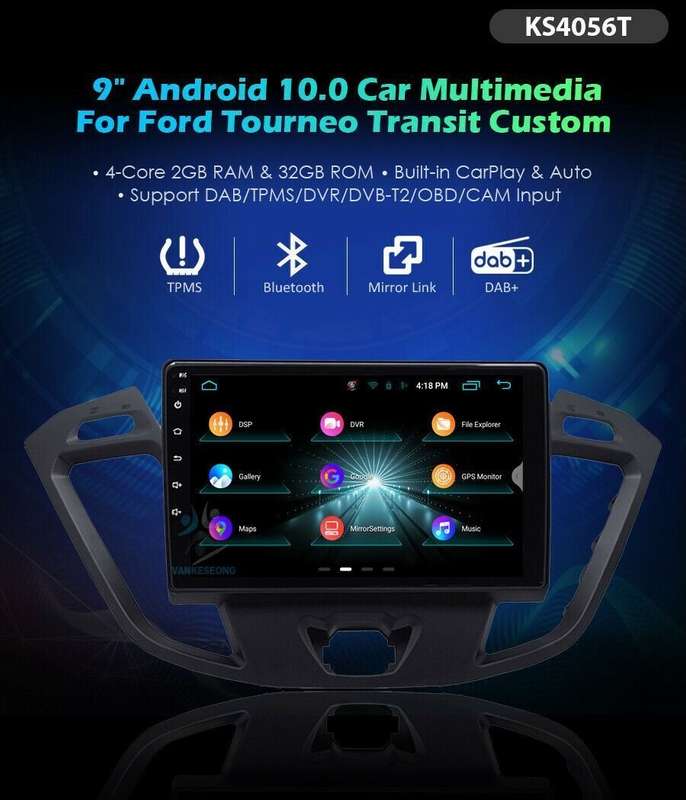 9" Android Touch Screen Car Radio GPS For Ford Transit Custom BT DAB CarPlay+DVR