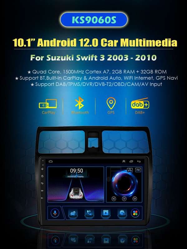 10" Android 12 CarPlay DAB+ Car Radio Stereo GPS Navi For Suzuki Swift 2003-2010