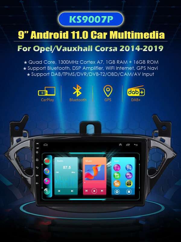 For Vauxhall Corsa 2014-2019 Android Head Unit Bluetooth DAB Radio Sat Nav GPS