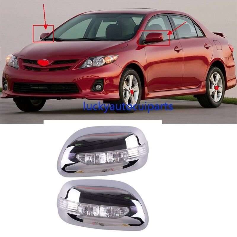 Pair Chrome Side Mirror Cover Cap with LED Light Fit for Toyota Corolla 2009-13