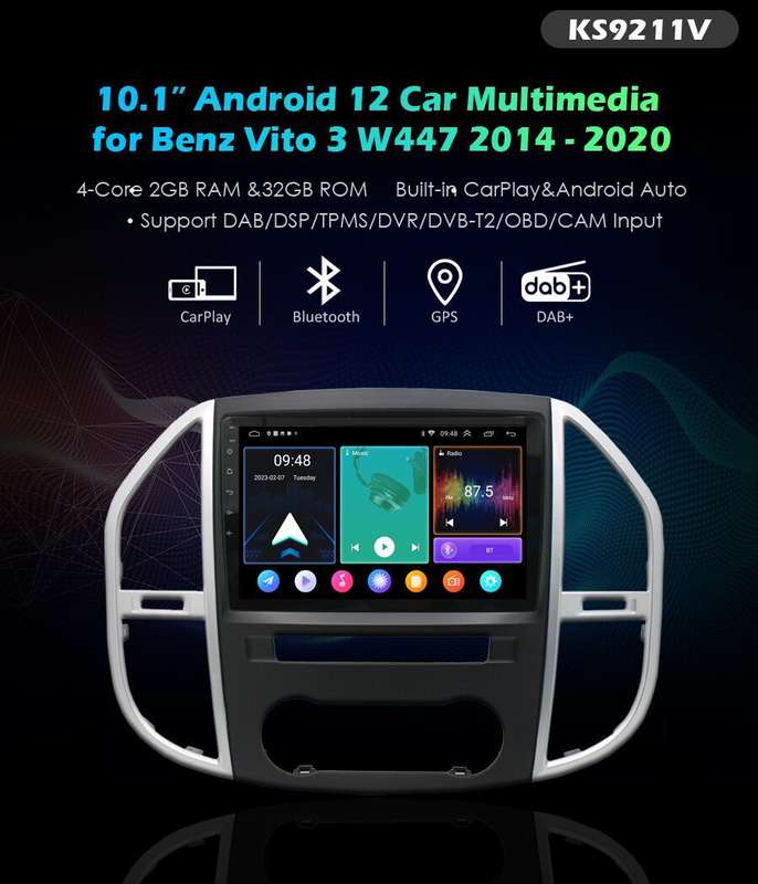 For Mercedes Vito W447 TouchScreen CarPlay Android DAB Radio Stereo GPS Sat Nav