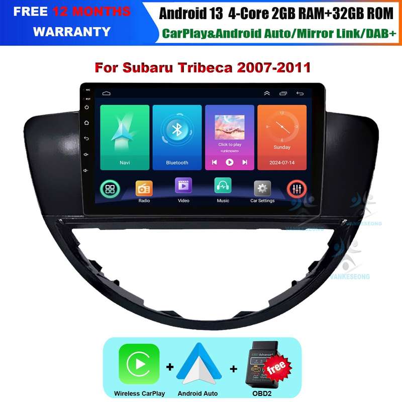 For Subaru Tribeca 2007-2011 DAB+ CarPlay Android 13 Autoradio GPS Navi BT +OBD