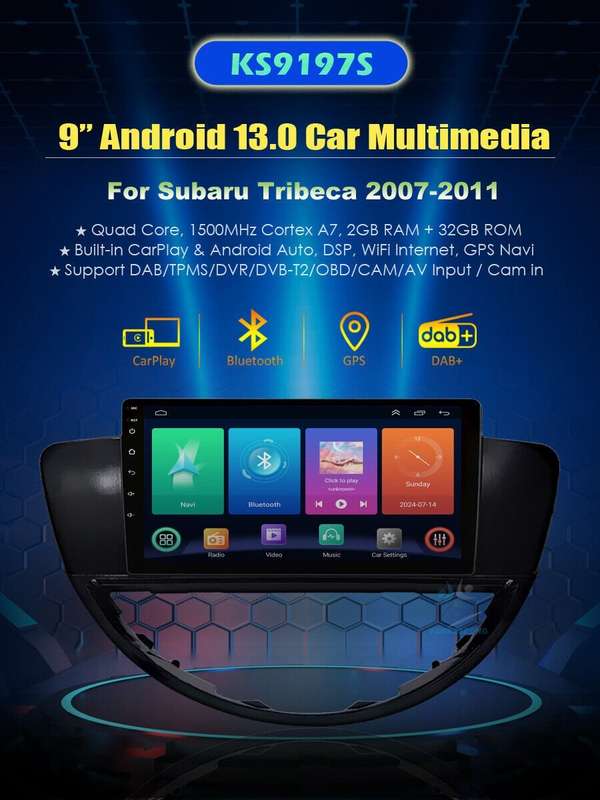 For Subaru Tribeca 2007-2011 DAB+ CarPlay Android 13 Autoradio GPS Navi BT +OBD