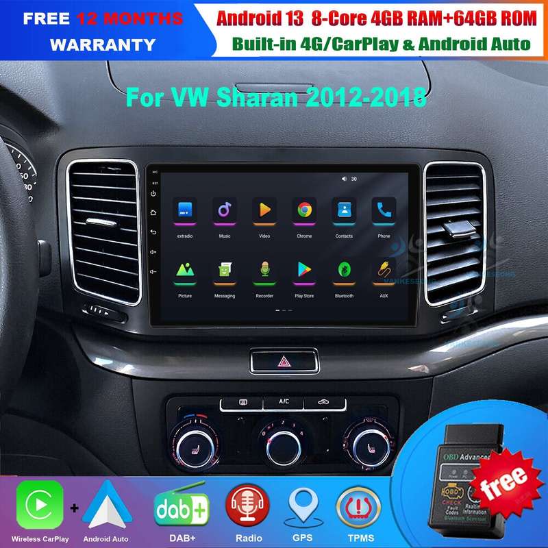 For VW Sharan 2012-2018 CarPlay+Android Auto 8-Core DAB Radio GPS Head Unit 64GB