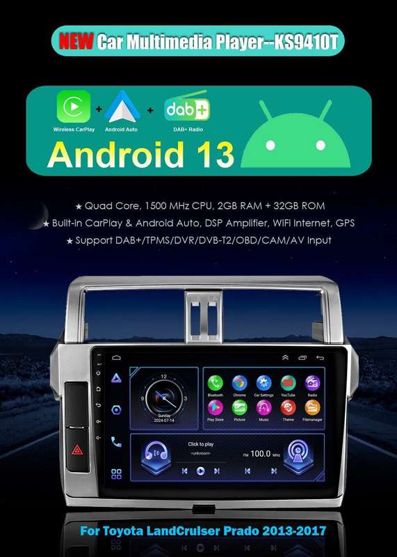 For Toyota LandCruiser Prado DAB+ Radio Car Stereo GPS SatNav BT Androd Auto USB