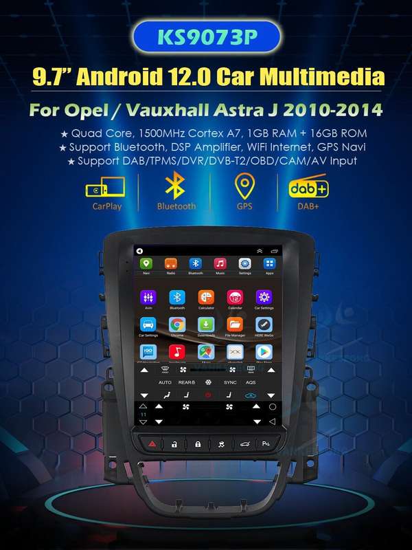 9.7" Car Radio For Vauxhall Astra 2010-2014 Android 12 Stereo Head Unit GPS Navi